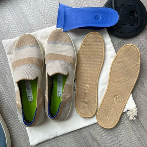 EUC 10.5 Rothy’s Birch Stripe Neutral Sneakers - Picture 3 of 7